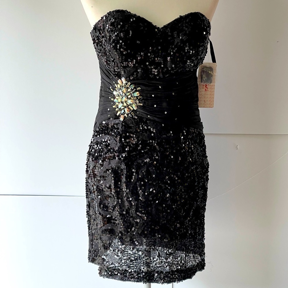 Womens Black Sequin Dress Elegant Formal Evening Party Prom Dress Short Mini, L